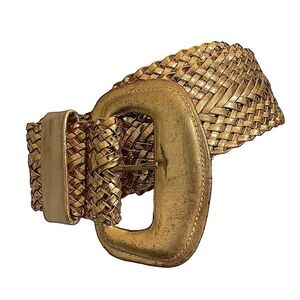 Gold Faux Leather Woven with Covered Buckle One Size Fits All